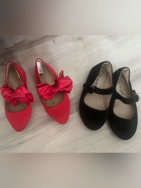 Janie & Jack Red Bow Mary Jane Flats and  Cat & Jack Black Velvet Flats